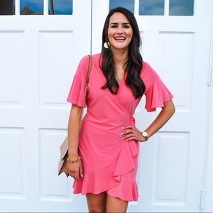 Pink/coral wrap flounce dress